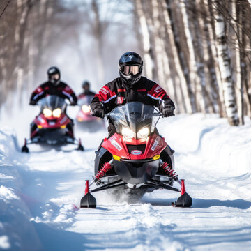 Snowmobiling on the university trails 
