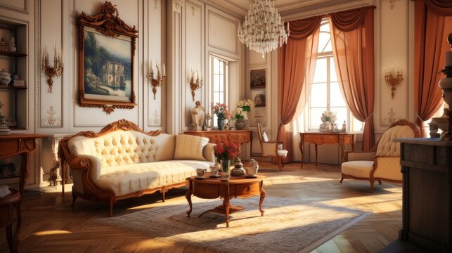 Interior of a cozy room in Biedermeier style