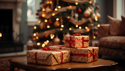 christmas tree with gifts. christmas tree with presents. decorated christmas tree. gifts. gift giving season. holiday season