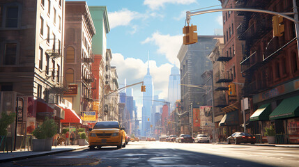 New york city street in the morning  - obrazy, fototapety, plakaty