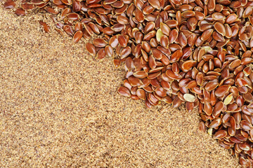 Raw flax seeds and flour. Healthy food concept.food background © Roman Ivaschenko