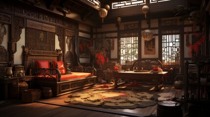 Obraz na płótnie Canvas Interior of a cozy room in Chinese style