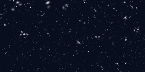 Falling snow isolated on black background. Falling snow at night. Bokeh lights on black background, flying snowflakes in the air. Winter weather. Overlay texture. - obrazy, fototapety, plakaty