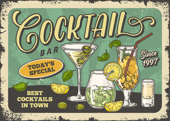 Cocktail bar vintage flyer colorful