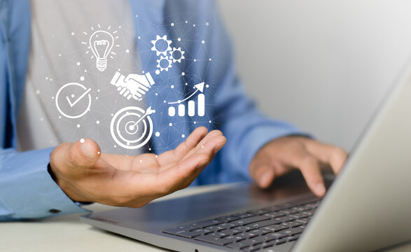 Work performance is influenced by skills, abilities, and competence. The concept of the individual. Businessman.