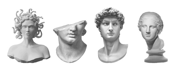 Antique ancient Greek sculptures and busts vector set - obrazy, fototapety, plakaty