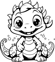  cartoon, a cute (Basilisk) coloring page, black and white image