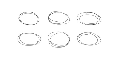 Vector set of circle line sketches, doodle frames geometric round isolated on white background. Pencil or pen graffiti bubble by hand drawing.