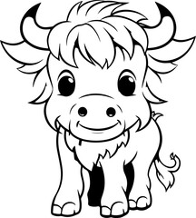 a cartoon, a cute (Buffalo) coloring page, black and white image