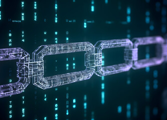 Obraz premium Digital chains with coding. Blockchain concept.