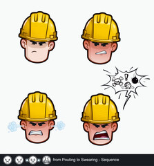 Construction Worker - Expressions - Negative - from Pouting to Swearing - Sequence