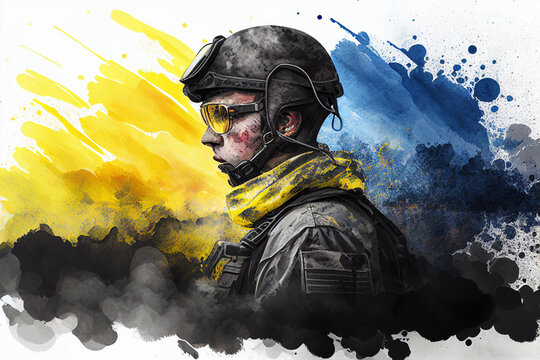 Soldier with colors of the Ukrainian flag