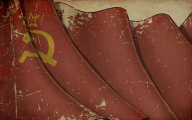 Old Paper Print - Waving Flag of Soviet Union During WWII (1936-1955)