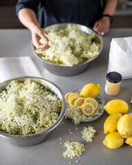 making elderflower syrup