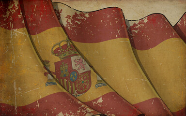 Old Paper Print - Waving Flag of Spain