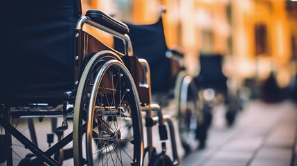 A Sequence of Support: Wheelchairs Ready for Use - obrazy, fototapety, plakaty