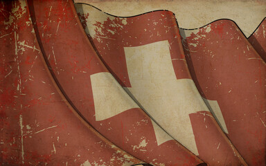 Old Paper Print - Waving Flag of Switzerland