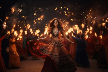 Foto op Aluminium Indian woman giving happy expression and celebrating diwali festival. © PRASANNAPIX