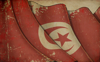 Old Paper Print - Waving Flag of Tunisia