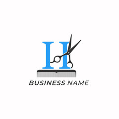 design logo creative letter H and scissor
