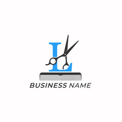 design logo creative letter L and scissor hairstyle