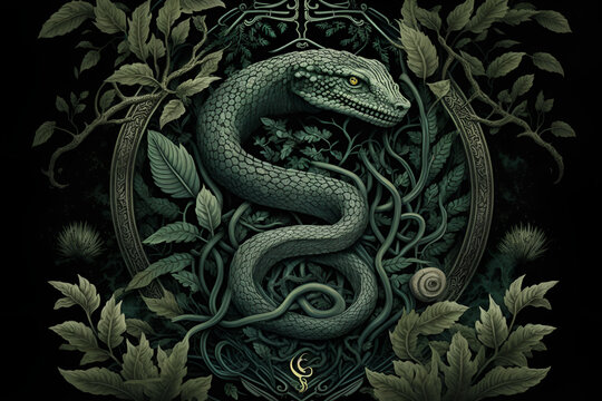 green dragon snake on wall forest