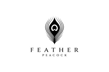 Peacock feather flat logo design