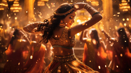 The vibrant spirit of Diwali as a woman graces the stage with her traditional dance