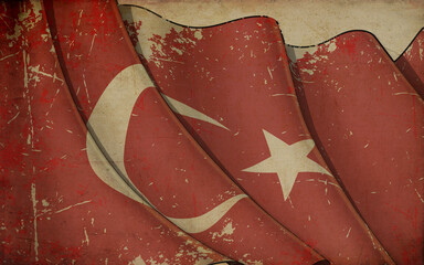 Old Paper Print - Waving Flag of Turkye