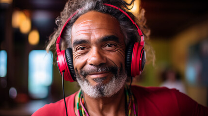 a Brazilian man engrossed in his headphones, his dance moves embodying the spirit of the forró, a...