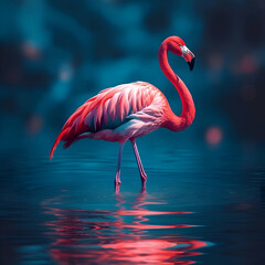 Flamingo in the water. Colorful photo of a flamingo.