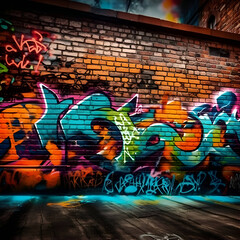Graffiti on brick wall- urban art concept. Abstract background.