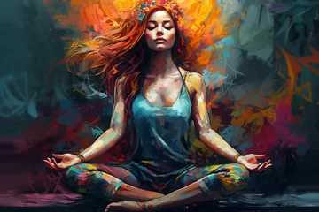 Foto op Canvas Yoga Übungen - Junge Frau meditiert © paganin