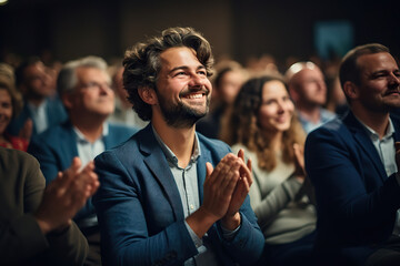 Applause of Knowledge Engaged Young Audience in Conference Room Expressing Appreciation. created with Generative AI