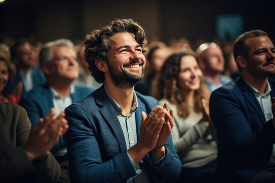 Applause of Knowledge Engaged Young Audience in Conference Room Expressing Appreciation. created with Generative AI