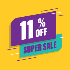 Eleven percent purple and green sale tag vector