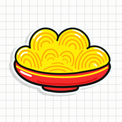 Cute Plate of Spaghetti sticker character. Vector hand drawn cartoon kawaii character illustration icon. Fun Plate of Spaghetti sticker character concept