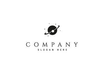 Illustration of planet logo design with orbit in outer space