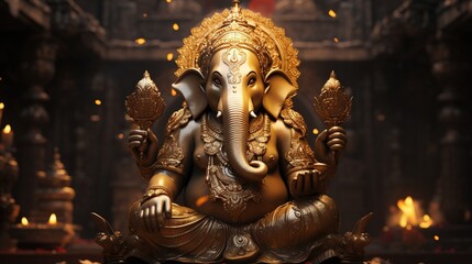 Lord Ganesha, Deva, Brahman Ganapatya, Saguna Brahman Panchayatana puja, in Hinduism, the elephant-headed god of wisdom and prosperity. the gods of the Hindu pantheon. - obrazy, fototapety, plakaty