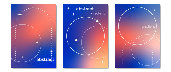 Fluid gradient vector. Cute posters in a minimalist style with blue and red geometric shapes, stars and liquid flowers. Modern design for social media wallpaper, idol poster, banner, flyer. - obrazy, fototapety, plakaty
