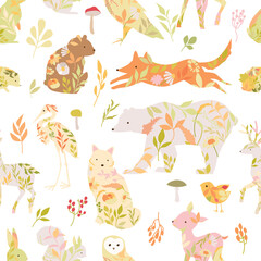 Obraz na płótnie Canvas forest animals seamless pattern