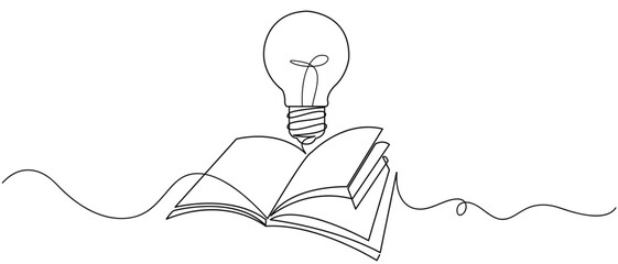  line art book with bulb lamp vector eps 10