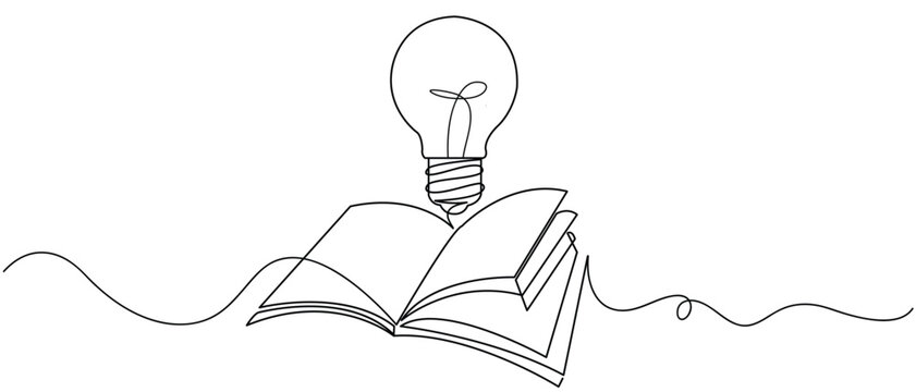  line art book with bulb lamp vector eps 10