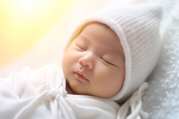 Fototapeta na wymiar Innocence in Dreams: Cute Asian Baby Sleeps Soundly, Enveloped in a Blanket of Tender Care