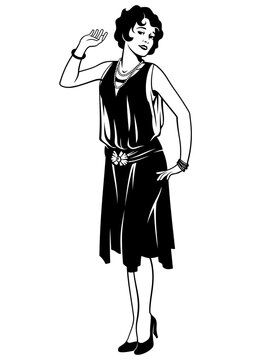 flapper girl black dress pose clip art preview