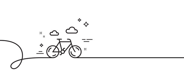 Bike line icon. Continuous one line with curl. City bicycle transport sign. Outdoor transportation symbol. Bike single outline ribbon. Loop curve pattern. Vector © blankstock