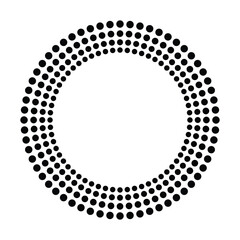 Abstract circle consisting of many dots set. Halftone circle frame background set. Round border Icon using halftone random circle. Grunge circular stain. Vector illustration.