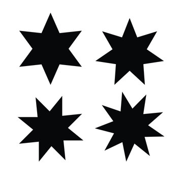 6 side, 7 side, 8 point star with stars for badge, and seal. rating icons with festival star pointed silhouette star, award vector sign set