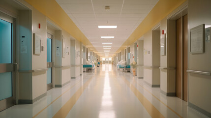 An empty modern hospital corridor