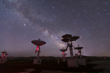 Radio telescopes and the Milky Way at night, Milky way panorama